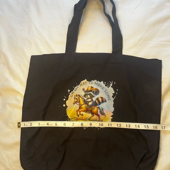 Black Tote Bag with Raccoon Design - Picture 2 of 4
